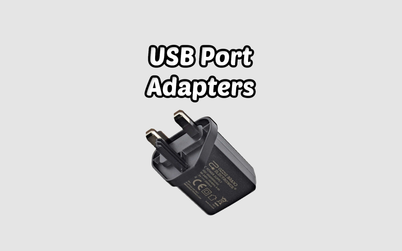 Assortment of USB port adapters in various types and finishes, enabling seamless connection between different device standards and expanding your charging and data transfer capabilities.