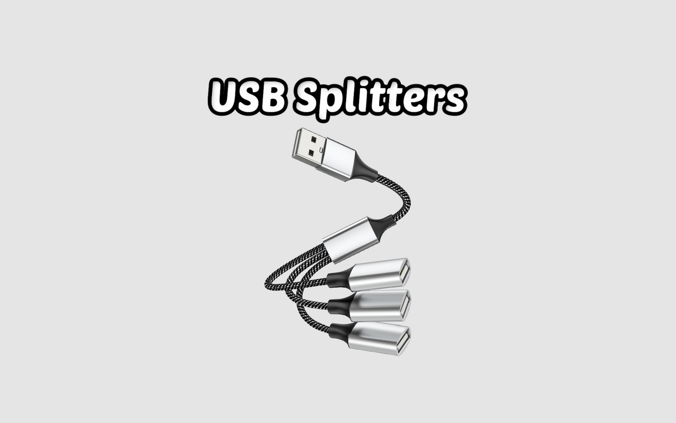 A collection of USB splitters displayed together, showcasing various models and designs for connecting multiple devices to a single USB port.