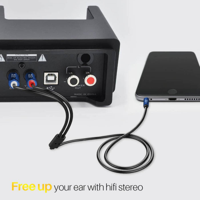 Audio equipment with cables connected to a laptop on a white background