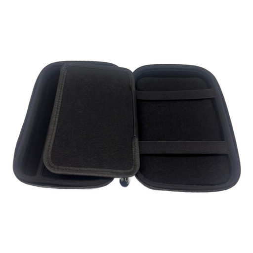 7" GPS sat nav hard EVA protective case opened flat showing inner flap and accessory mesh pocket