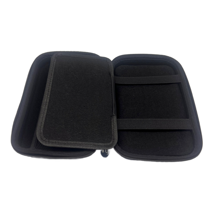 7" GPS sat nav hard EVA protective case opened flat showing inner flap and accessory mesh pocket