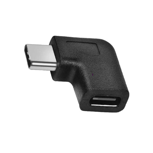 90 degree USB-C male to female adapter in black, right and left angle connector for charging and data