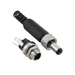 Two connectors, one black and one silver, on a white background