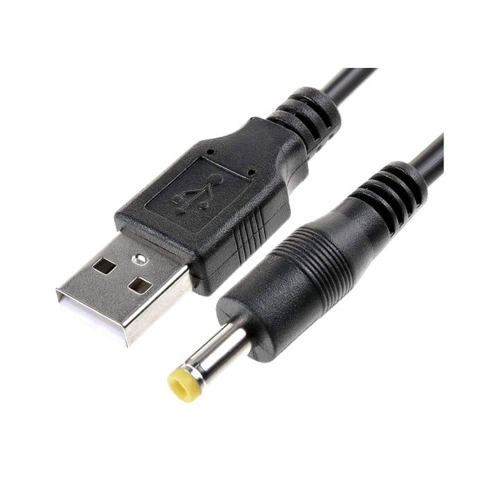 USB Type-A to 4.0mm × 1.7mm DC Barrel Jack Cable – 5V 2A power lead with centre-pin positive connector for LED strips, fans, routers, cameras, and portable electronics