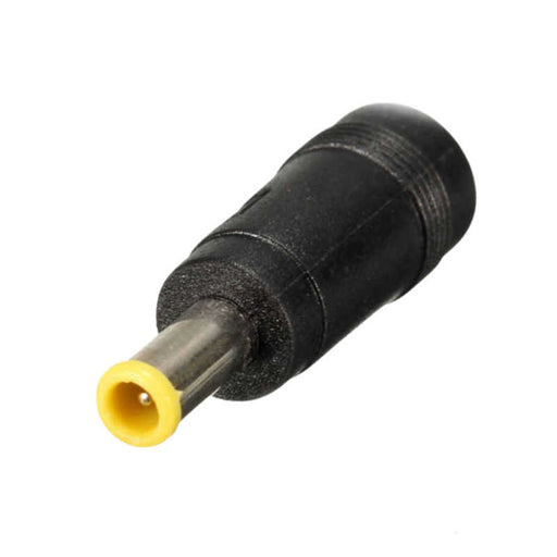 5.0 x 3.0mm to 5.5 x 2.1mm DC power jack adapter male to female connector in black and yellow for laptops and radios