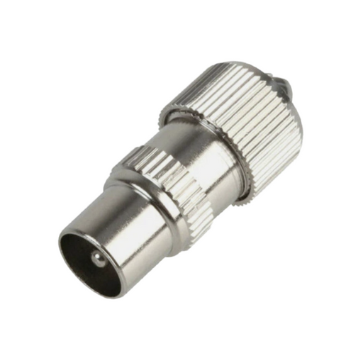 Male TV aerial coax plug with zinc alloy solder-free RF connector for television antenna connections