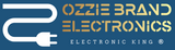 Ozzie Brand Electronics logo with a blue background, white plug icon, and yellow text.