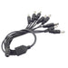 8-way DC power splitter adapter with 2.1mm and 5.5mm connectors for 12V power supply distribution to CCTV cameras and LED systems.