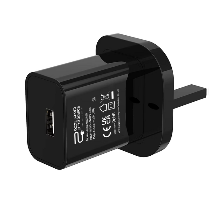 USB Power Adapter 5V 2A Charger with AC 100-240V Input and UK Type G Plug Converter
