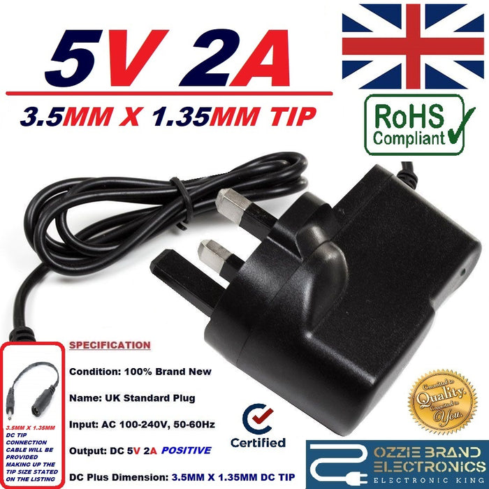 UK 5V 2A 2000mA AC/DC POWER SUPPLY ADAPTER CHARGER PLUG COMPATIBLE FOR VIEW QUEST RETRO MINI DAB DIGITAL RADIO