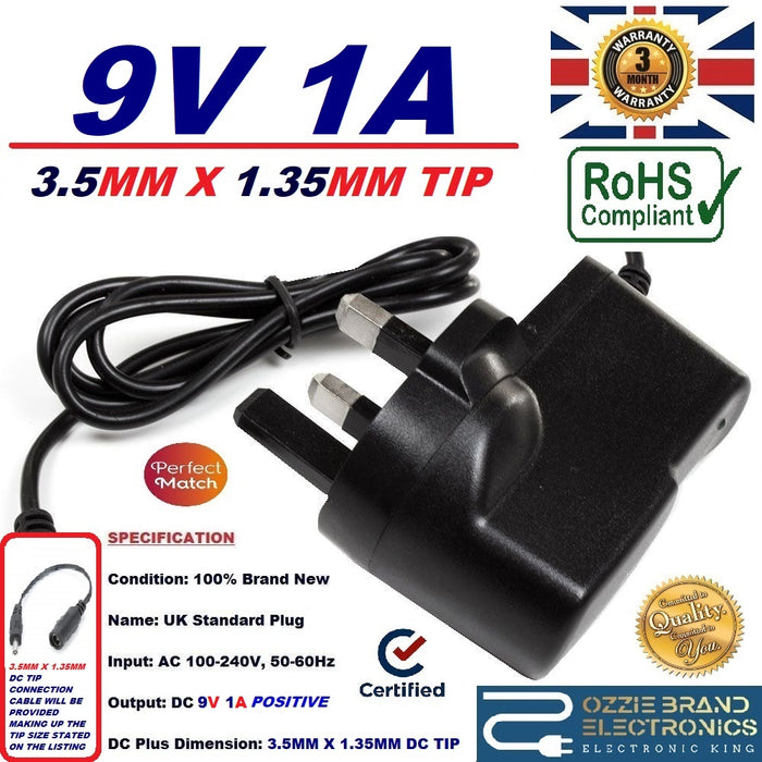 UK 9V 1A 1000mA AC/DC POWER SUPPLY ADAPTER CHARGER PLUG COMPATIBLE FOR ATARI LYNX 1+2 HANDHELD CONSOLE GAMES CONSOLE