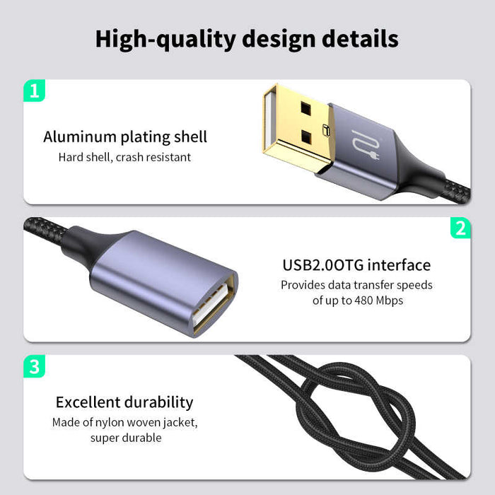 Premium USB 2.0 A Male to 2 Dual Female Fast Charging Data Y Splitter Cable Gold