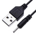 USB Type-A to 2.5mm × 0.7mm DC barrel jack power cable delivering 5V 2A for tablets, fans, cameras, and portable devices with centre-pin positive polarity