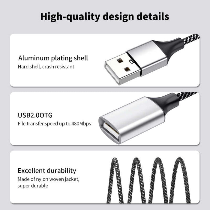 3-Port USB 2.0 Splitter Cable, 1 Male to 3 Female Hub, Data & Charging