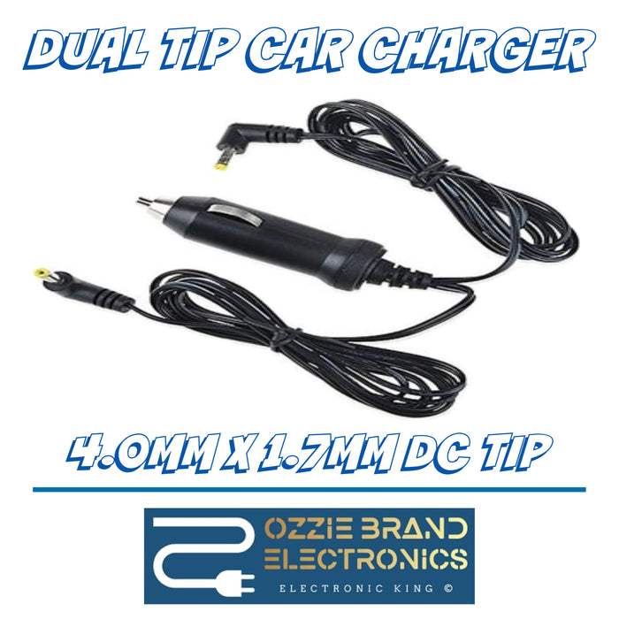 12V-24V-12V 3A 3000MA DC 4.0MM X 1.7MM DUAL IN CAR CHARGER CABLE LEAD TO FIT DUAL TWIN SCREEN DVD PLAYERS (4X1.7) (4MMX1.7) (4.0MM/1.7MM) - OZZIE BRAND ELECTRONICS