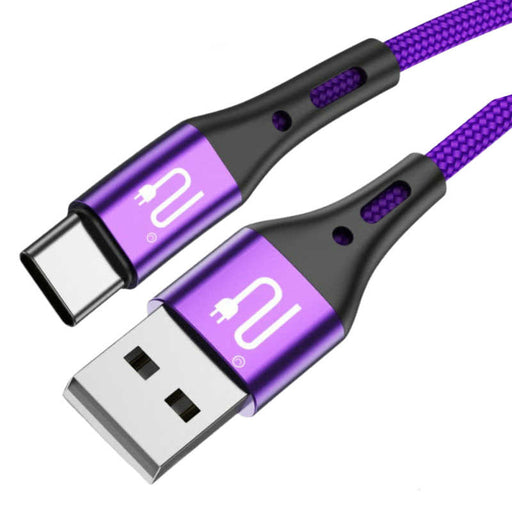 Braided USB 2.0 Male to USB-C (Type C) 20AWG, 3A Fast Charger Data Cable - Black