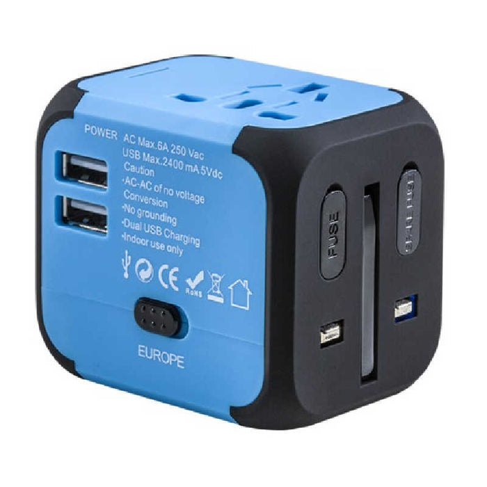 Universal All-in-One International Travel Power Adapter with 2.4A 2-port USB